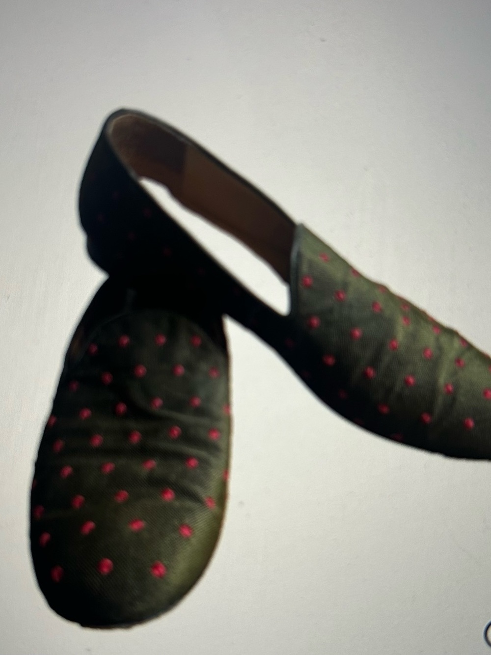 NAIF Olive Green Slip-On Loafers with Red Dot Accents 10.5, EU 44